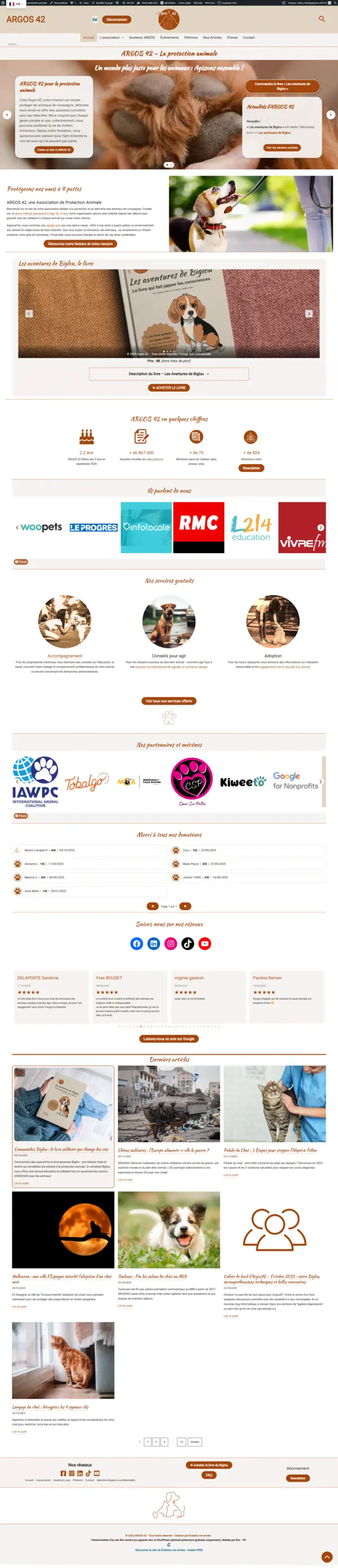 Visuel version desktop d'un site WordPress de protection animale
