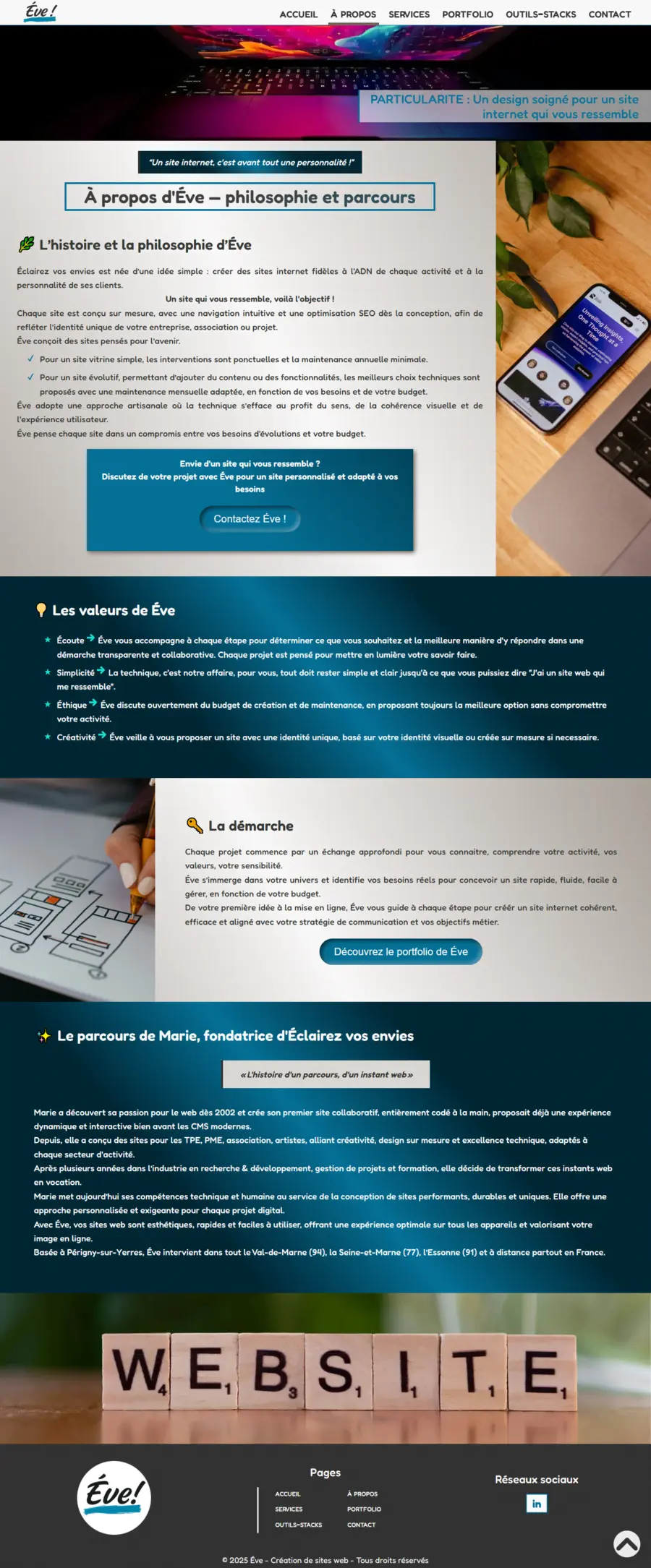 Visuel version desktop d'un site d'une développeuse web freelance à Périgny-sur-Yerres