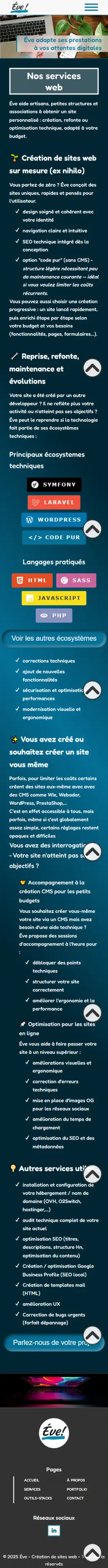 Visuel en version mobile d'un site professionnel développé web freelance