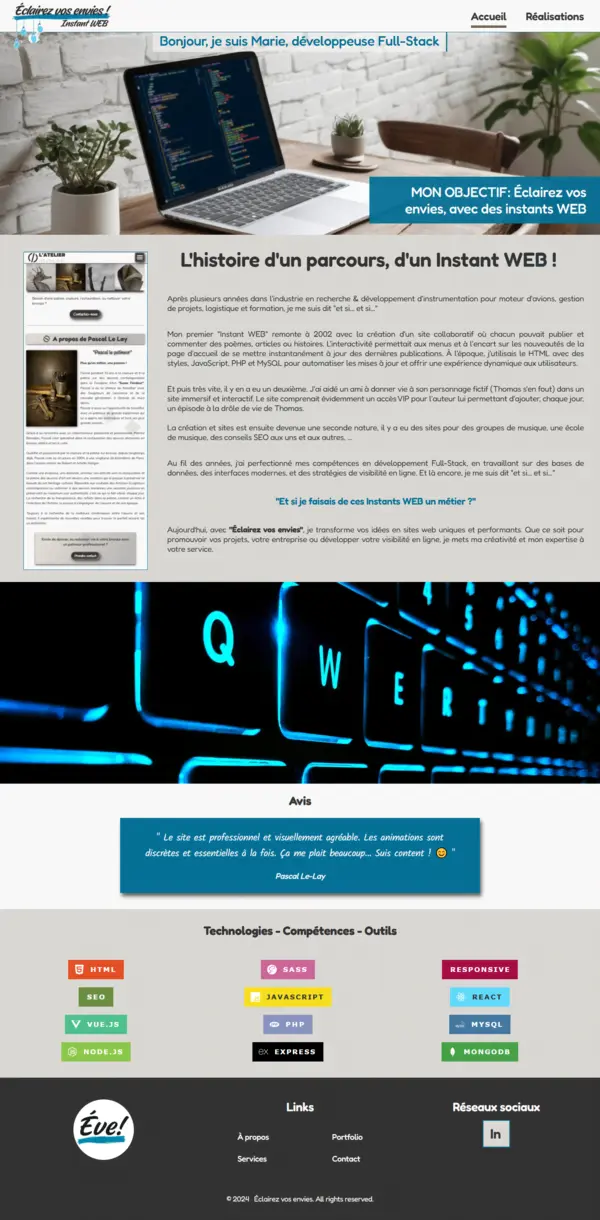 Visuel version desktop d'un portfolio d'une développeuse
