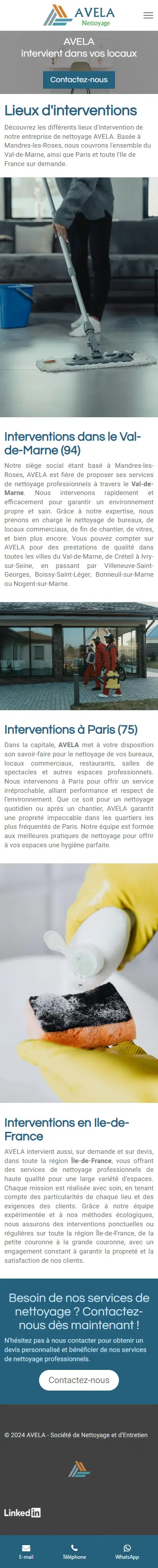Visuel en version mobile d'un site pour une entreprise de nettoyage