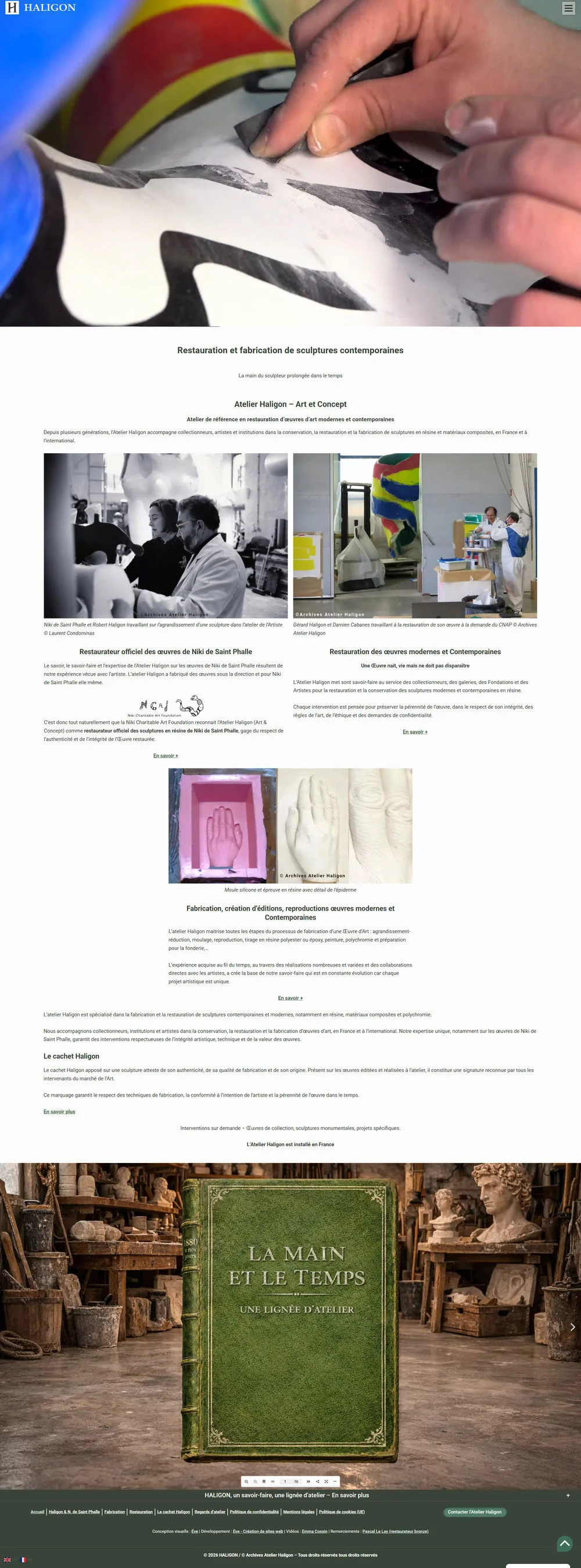 Page d'accueil du site de l'atelier haut de gamme d'art contemporain